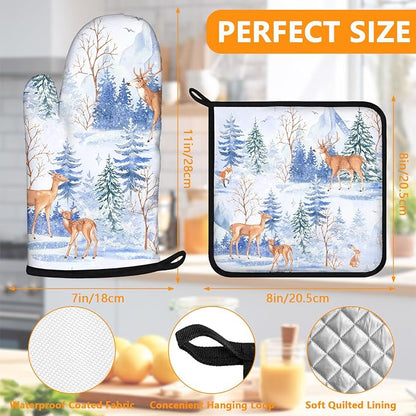 Deer Mitts and Pot Holders Sets 4Pcs, Extra Long Oven Gloves Potholder - Image 2