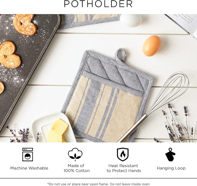 DII 100% Cotton Solid Chambray Kitchen Set, Potholders, 2 Piece - Image 7