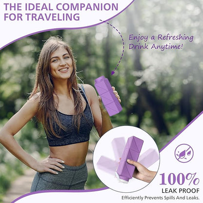 610ml Collapsible Water Bottles Upgrade Foldable Water Bottle BPA Free Reusable Lightweight LeakProof Silicone Water Bottles 20.6oz for Travel Gym Hiking Office Camping Sport Light Purple