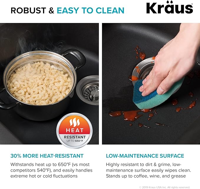 KRAUS Forteza 33-inch Drop in/Undermount 50/50 Double Bowl Granite Kitchen Sink in Black, KGD-52BLACK