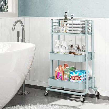 KINGRACK 3 Tier Rolling Cart, Metal Mobile Storage Shelf - Image 7