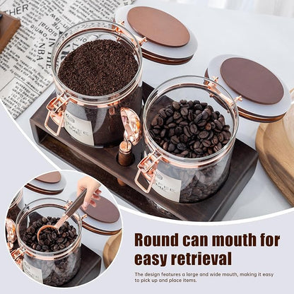 Glass Coffee Canister Set with Wooden Shelf, 2 Pack 45oz Airtight Food Storage - Image 5
