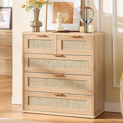 LEYAOYAO Rattan Dresser for Bedroom, 33.5" Tall Chest of Drawers, Modern 5 - Image 9