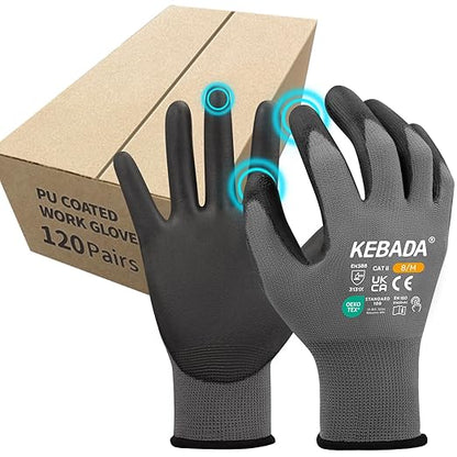 Kebada Safety Work Gloves, 120 Pairs Bulk Pack, Touchscreen, PU Coated by KEBADA
