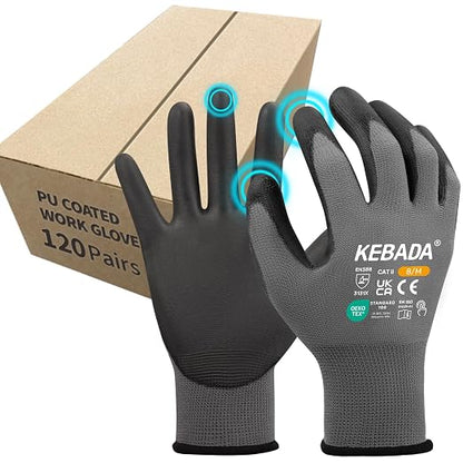 Kebada Safety Work Gloves, 120 Pairs Bulk Pack, Touchscreen, PU Coated by KEBADA