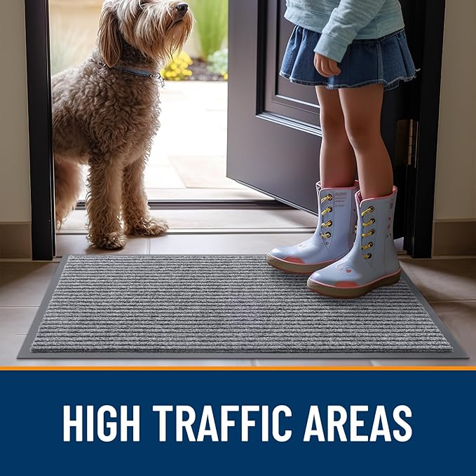 OLANLY Front Door Mat Indoor Outdoor Entrance, Waterproof Heavy Duty Doormat, Fade Resistant, Low Profile, Easy Clean Patio Porch Welcome Floor Mats for Entry, 59x35, Light Gray