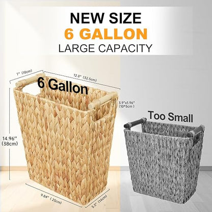 6 Gallon Wicker Trash Can with Wooden Handle, Wicker Waste Basket - Image 2