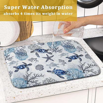 Giwawa 16"x18" Coastal Sea Turtles Dish Drying Mat Nautical Ocean Tortoise - Image 7