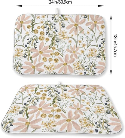 Floral Dish Drying Mat 18x24 Inch Vintage Pink Green Daisy Flower Drying Mat - Image 6