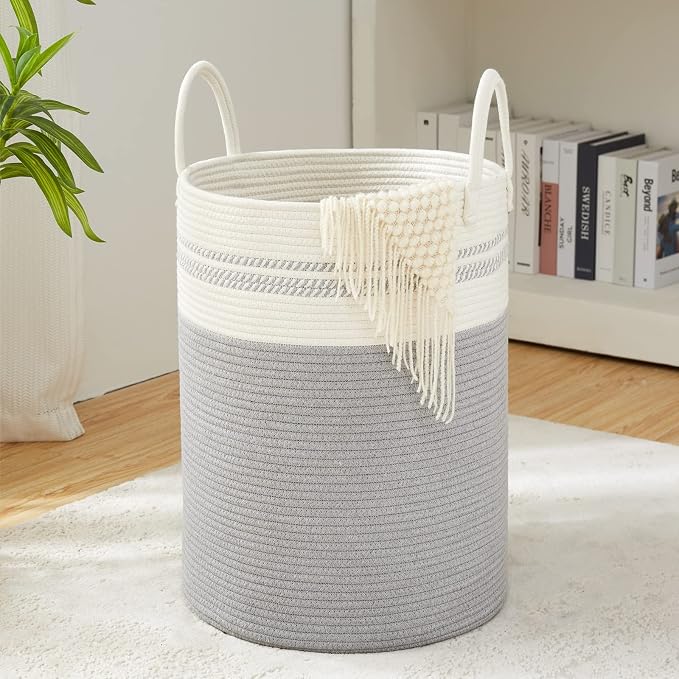 YOUDENOVA Woven Rope Laundry Hamper Basket, 58L Tall Luandry Basket, Baby by YOUDENOVA