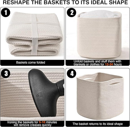 11 Inch Cube Storage Bins, Organizer Bins, Woven Cotton Rope Baskets - Image 7
