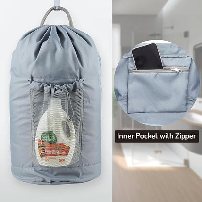 Backpack Laundry Bag, Large Laundry Backpack with Detergent Holder and Adjustable Shoulder Straps for College Travel Dorm Room (Gray)