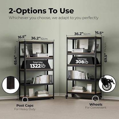 HOMEDANT House 5-Tier Metal Rolling Cart Shelf Rack Casters Heavy Duty Wheel - Image 2