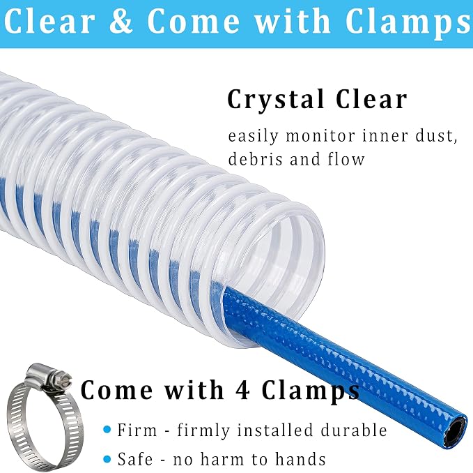 Dust Collection Hose 2-1/2 in × 20 ft Heavy Duty Clear Flexible PVC Reinforced - Image 3