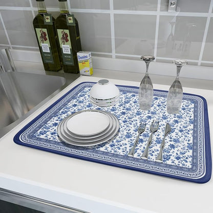 Blue Floral Branches Dish Drying Mat - Image 5