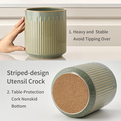 JIEMEI HOME Kitchen Utensil Holder, Ceramic Stable Utensil Crock - Image 3