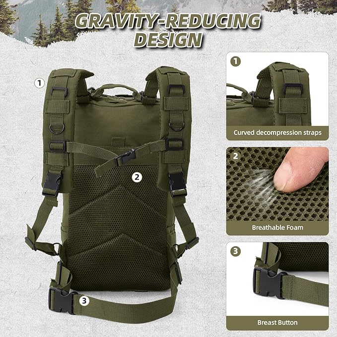 Small Military Tactical Backpack, 30L Tactical Assault Bag for Men, Army Assault Rucksack GYM Hiking Backpack Bug Out Bag Amy Green