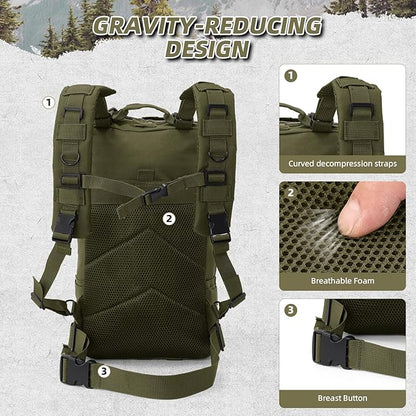 Small Military Tactical Backpack, 30L Tactical Assault Bag for Men, Army Assault Rucksack GYM Hiking Backpack Bug Out Bag Amy Green