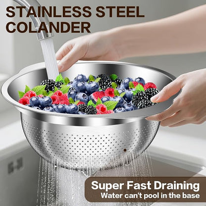 3.5QT Colander with Bowl, Rice Strainer, Stainless Steel Mixing Bowls with - Image 7