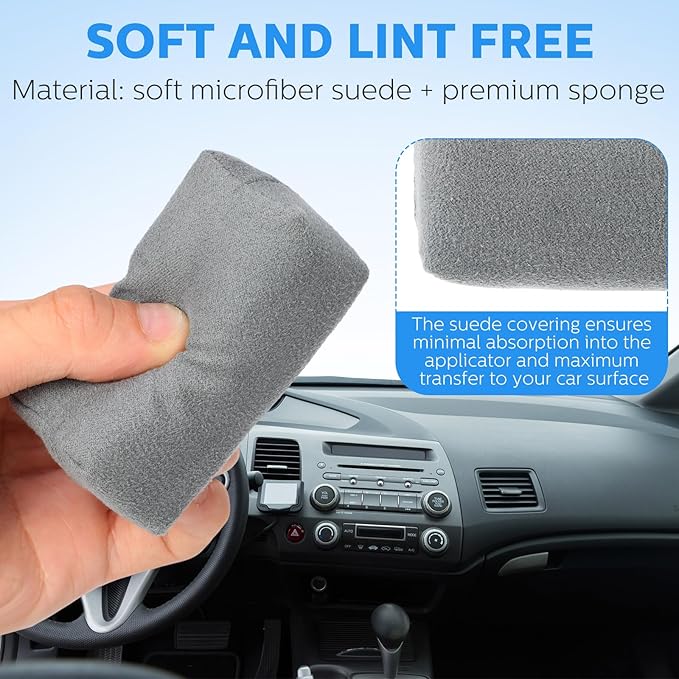 Riakrum 12 Pack Microfiber Applicator Pads Suede Car Detailing Sponge Ceramic Coating Applicator Pads Coating Sponge for Cars Graphene Metal Plastic Trim Ceramic Spray Applying Wax