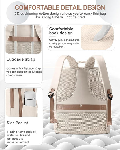 coowoz Travel Backpack Carry On for Women Man Gym Backpacks with Laptop Compartment Mochila de Viaje Teacher Personal Item Backpack Rucksack Airplane Accessories Must Haves Beige Brown