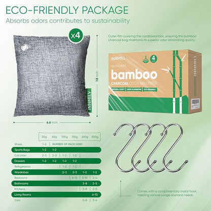 Activated Charcoal Odor Absorber, Large 4x500g w Hooks Nature Odor Eliminator - Image 9