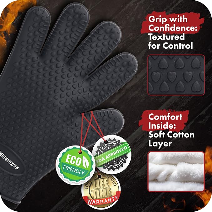 KITCHEN PERFECTION Silicone Smoker Oven Gloves-Extreme Heat Resistant BBQ - Image 4