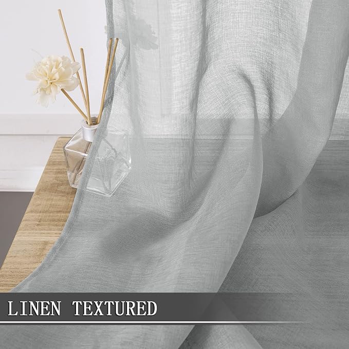 Tollpiz Short Sheer Curtain Linen Textured Bedroom Curtains Sheer Light - Image 2