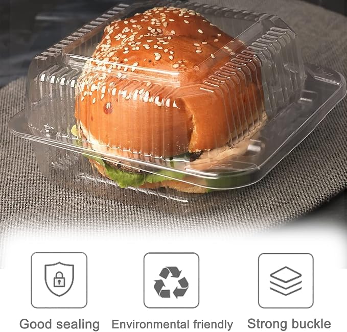 Jizvxe 100 Pack Clear Plastic Square Hinged Food Container, Disposable Plastic - Image 6