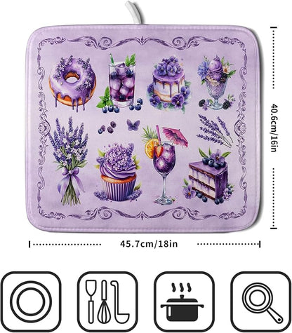 Purple Dish Drying Mats for Kitchen Counter Washable Drying Pad Absorbent - Image 2