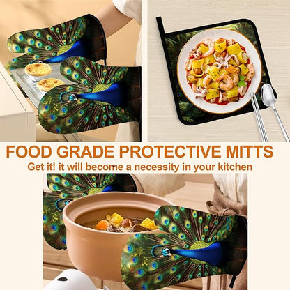 Peacock Pattern Oven Gloves and Hot Pads Set - Image 5