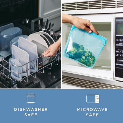 Stasher Premium Silicone Reusable Food Storage Bags, 4-Pack, Clear, Multi-Use Food Storage Bags, Lunch Bag, Travel Containers, BPA Free, Leak-free, Dishwasher-Safe, Eco-friendly