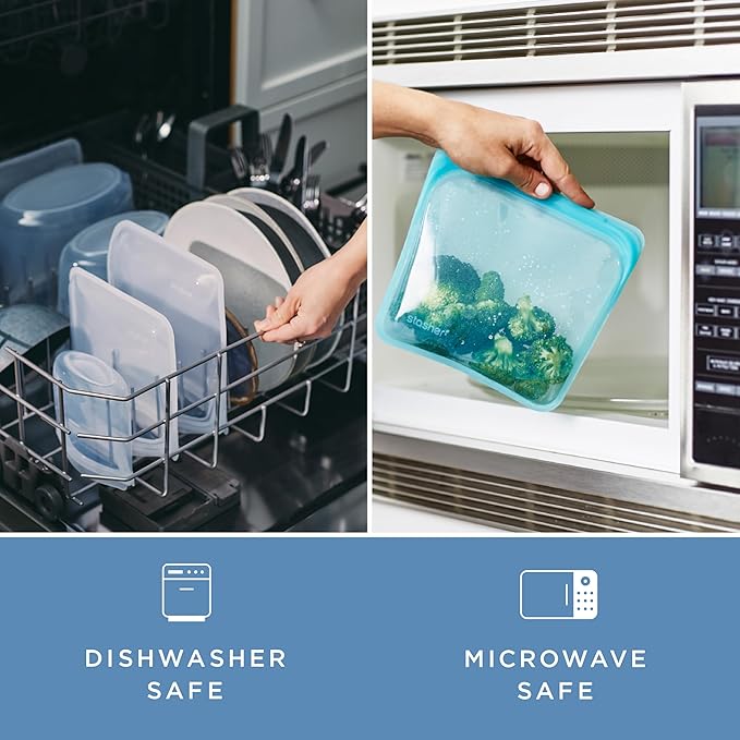 Stasher Premium Silicone Reusable Food Storage Bags, 4-Pack, Sea Spray, Multi-Use Food Storage Bags, Lunch Bag, Travel Containers, BPA Free, Leak-free, Dishwasher-Safe, Eco-friendly