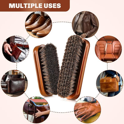 2 Pcs Horsehair Shine Shoes Brush Kit Polish Dauber Applicators Cleaning - Image 7