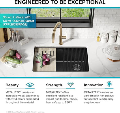 KRAUS Bellucci 30” in. Undermount Workstation Granite Kitchen Sink in White with Accessories, KGUW1-30WH