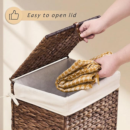 Handwoven Laundry Basket with Lid, Natural Water Hyacinth Storage Basket with - Image 4