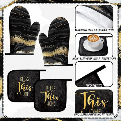Bencailor 12 Pcs Marble Kitchen Decor and Accessories Sets 4 Black and Gold - Image 6