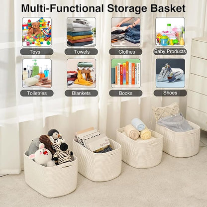 Storage Baskets for Organizing & Shelves, Woven Cotton Rope Organization Bins - Image 4