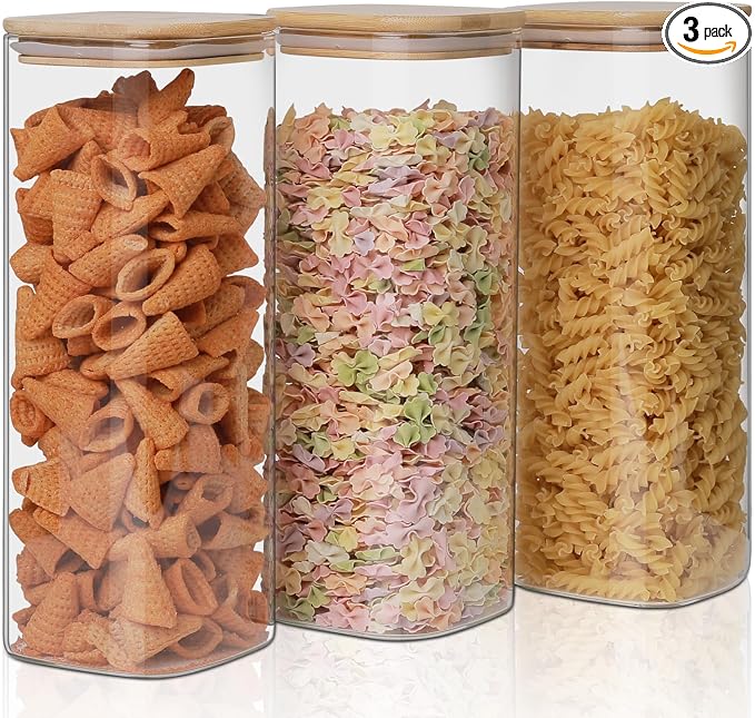 Glass Food Storage Jars 76 oz Set of 3, Glass Storage Containers Clear Glass by Liuruiyu