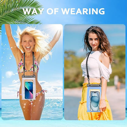 2 Pack Large Waterproof Phone Pouch, IPX8 Double Sealing Floating Waterproof Bag for iPhone 16 15 14 Pro Max Sumsang S25 S24 Google All Devices