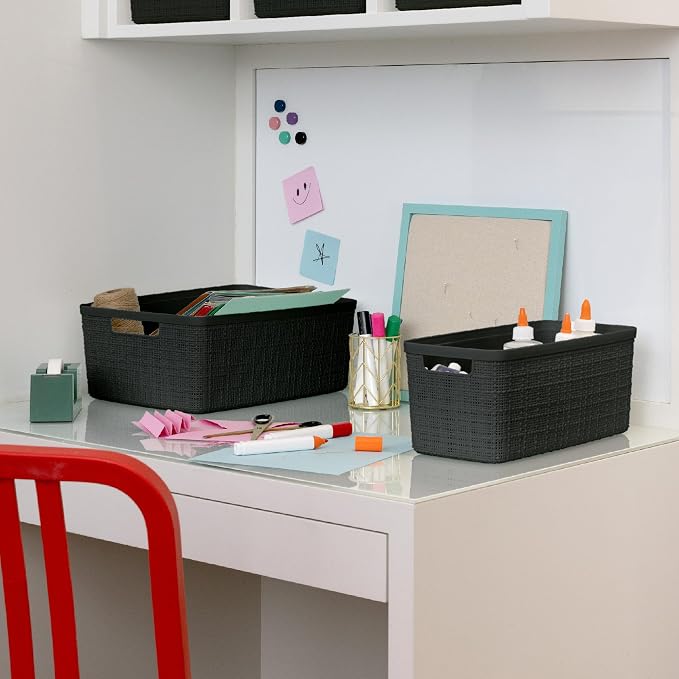 Curver Set of 6 Jute Medium Decorative Plastic Organization and Storage Baskets - Image 9