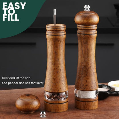 2-Piece Salt and Pepper Grinder Set, 8 Inch Wooden Salt and Pepper Mills - Image 3