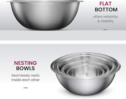 FineDine Stainless Steel Mixing Bowls Set, Dishwasher Safe, 6 Piece Metal - Image 4