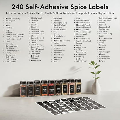 EDELHAUS Glass Spice Jars with Label and Black Lids Spice Containers with 240 - Image 7