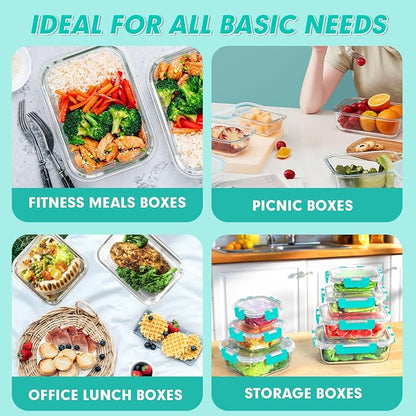 VERONES 30 Pieces Glass Meal Prep Containers Set, Stackable Glass Food Storage - Image 6