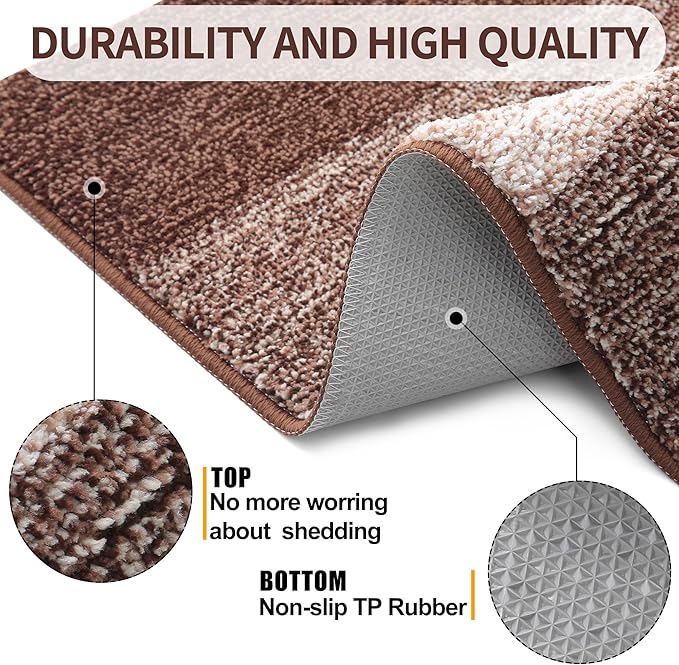 Kitinjoy Indoor Outdoor Door Mat, 71x47 Non-Slip Absorbent Dirt Trapper, Low-Profile Washable Inside Entrance Front Floor Mat, Sturdy Soft Entry Doormats for Entryway, Brown