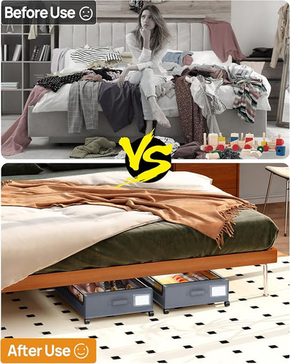 Under Bed Storage with Wheels, Square Under Bed Storage Containers, 60L Under - Image 3