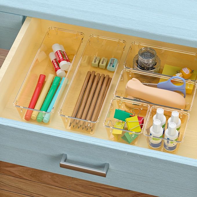 WOWBOX 12 Pack Clear Drawer Organizer Set, Acrylic Drawer Storage Trays - Image 5