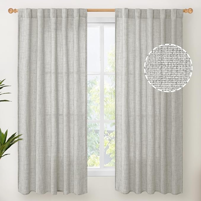 YoungsTex Light Grey Linen Curtains 63 Inch Length by YoungsTex
