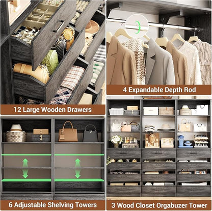 Aheaplus Closet System Set of 3, 138.5" Wood Closet Organizer System Tower - Image 3